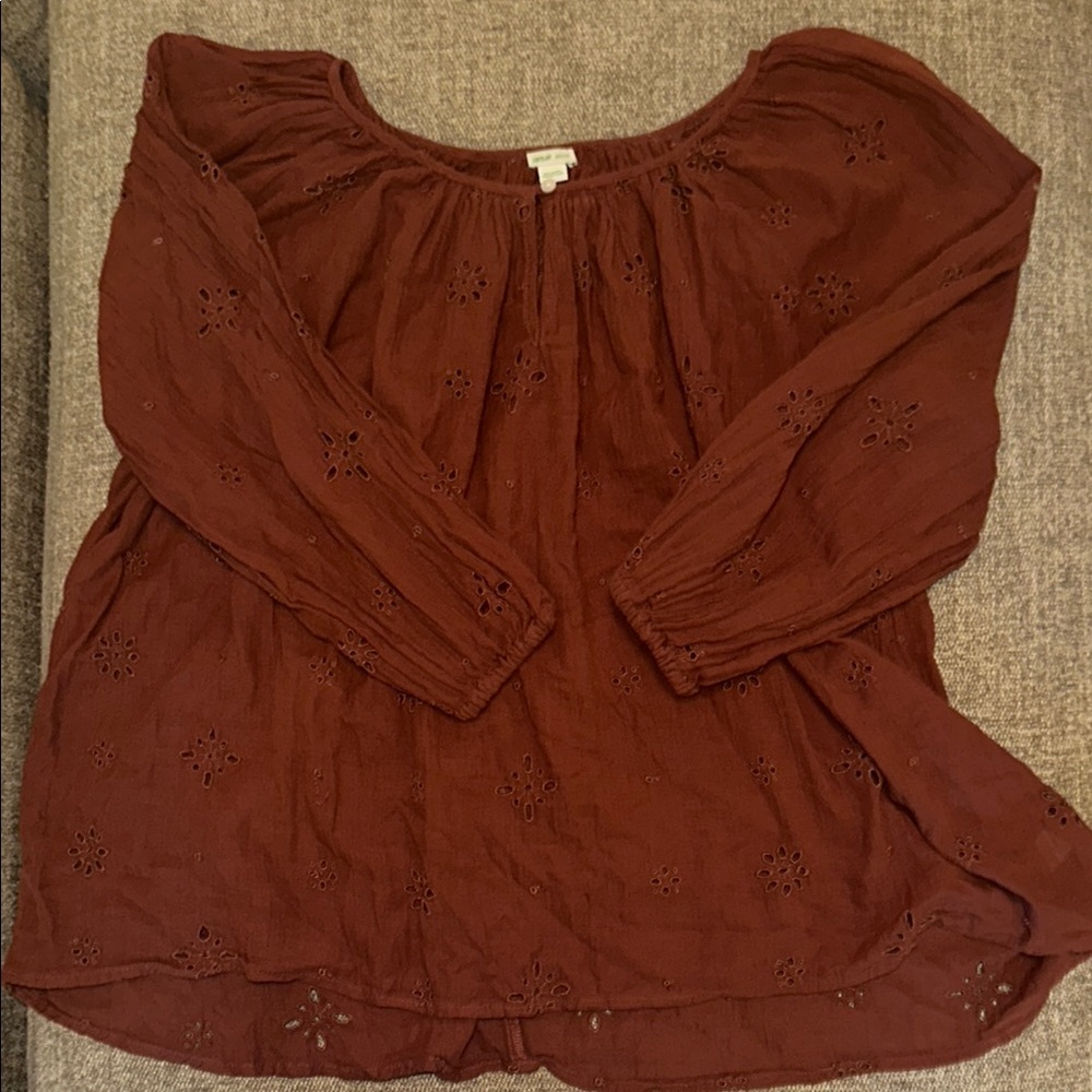 Aerie Burgundy Oversized Smocked Blouse Size XXS